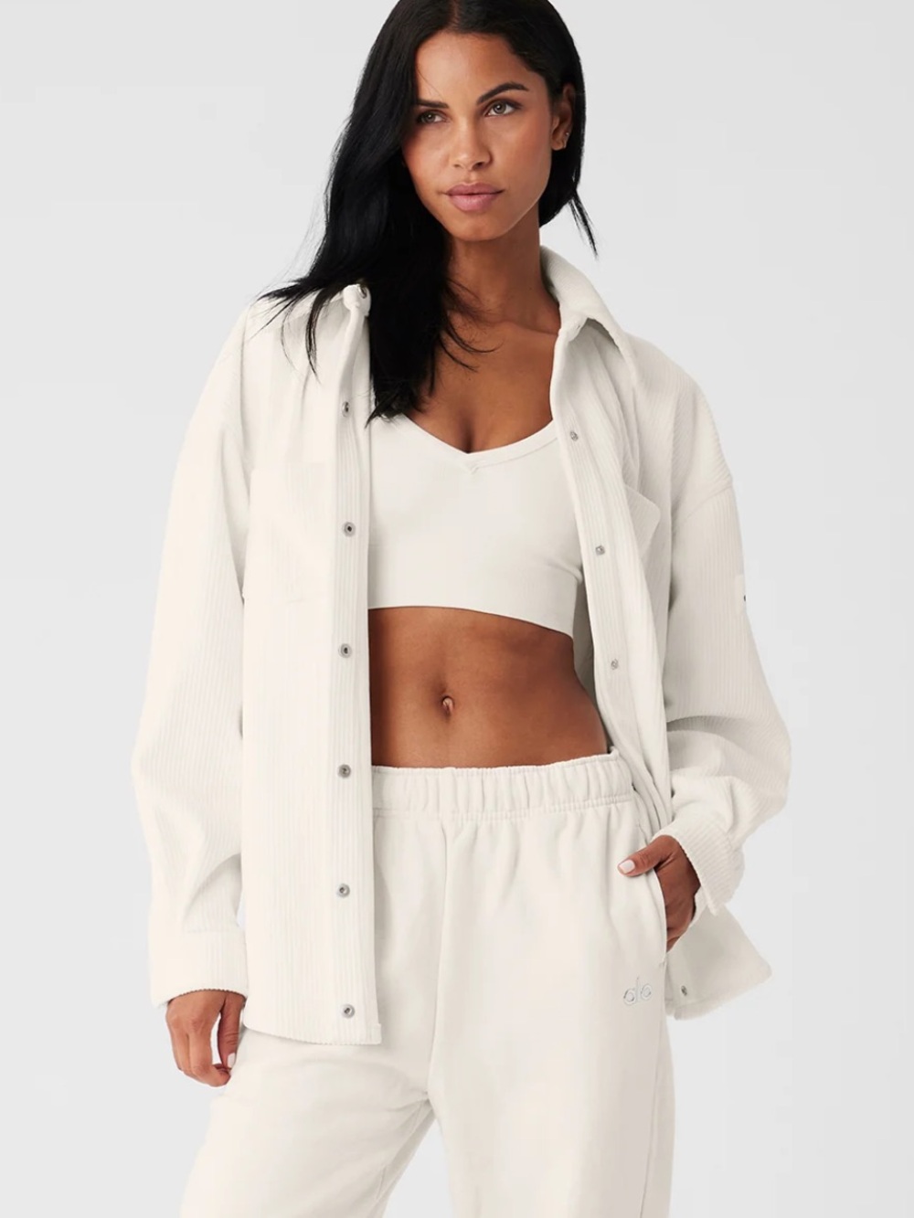 LIKE NEW ALO Ribbed Velour Mountain Side Shacket, Ivory, size M